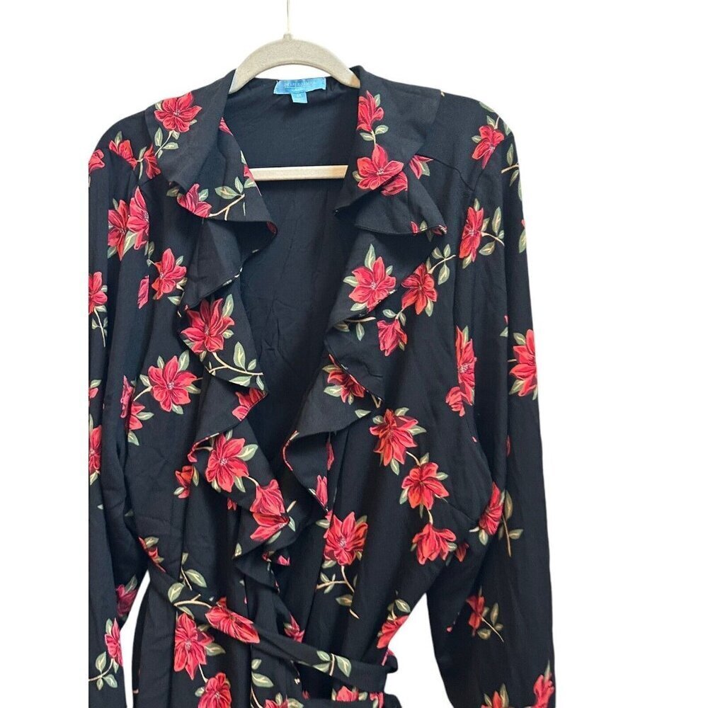 Draper James RSVP Ruffle Midi Wrap Dress Black Red Floral Sz 3X Long Sleeve - Picture 4 of 8